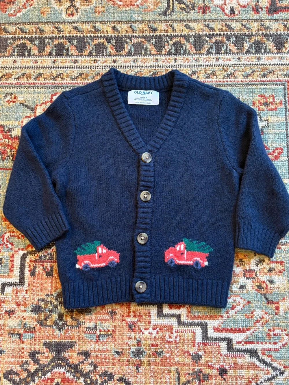 NEW | Navy Button-Front Cardigan with Red Truck | PineTree | Old Navy | 18-24M